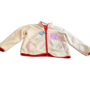 LEGO x Target Women's Cream Sherpa Fleece Jacket Pink & Red Zip Accents